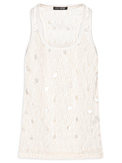 Regata Feminina Halter Tricot Bordado - Branco