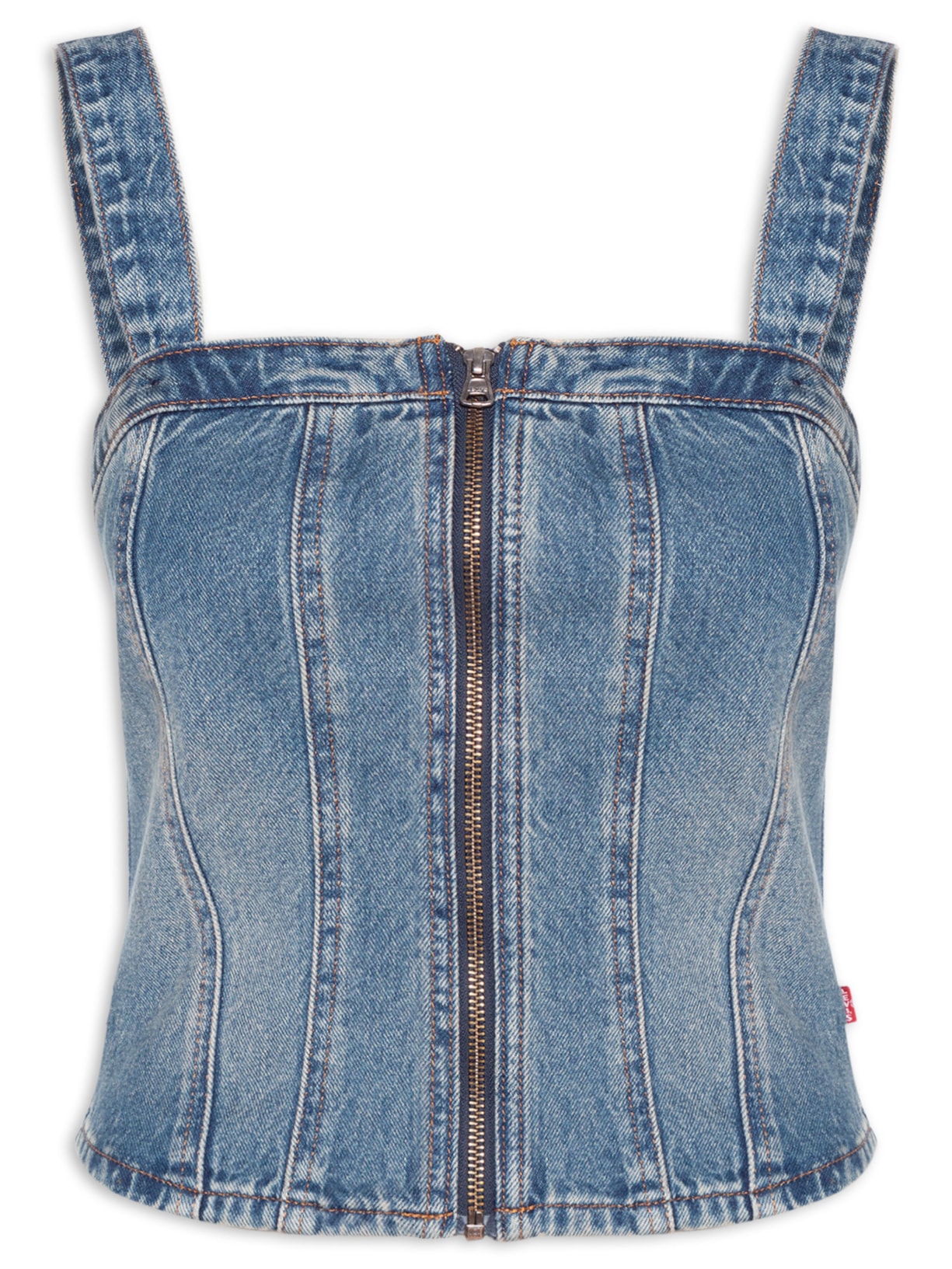 Regata Feminina Jeans Sculpted Bustier Lavagem Média - Azul