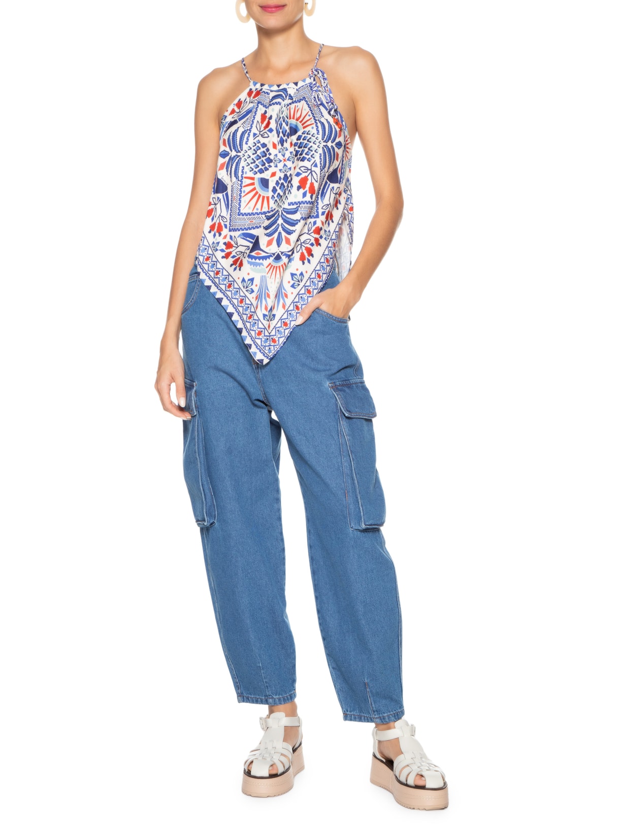 Regata Feminina Lenço Magia Tropical Azul Farm