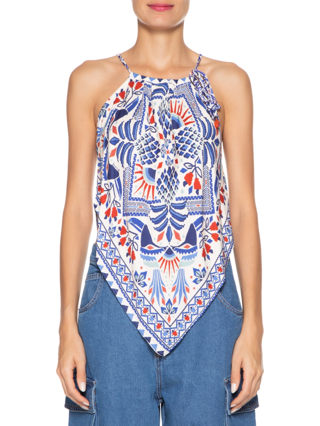 Regata Feminina Lenço Magia Tropical Azul Farm