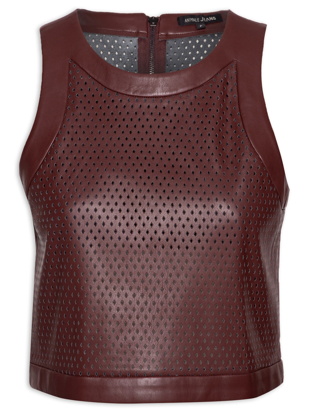 Regata Feminina Like Leather Cropped Perfurado - Marrom