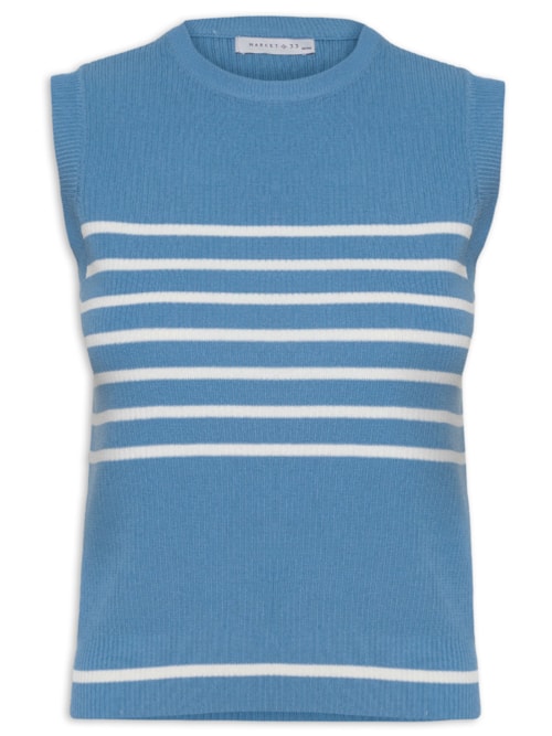 Regata Feminina Listrada Em Tricot - Azul