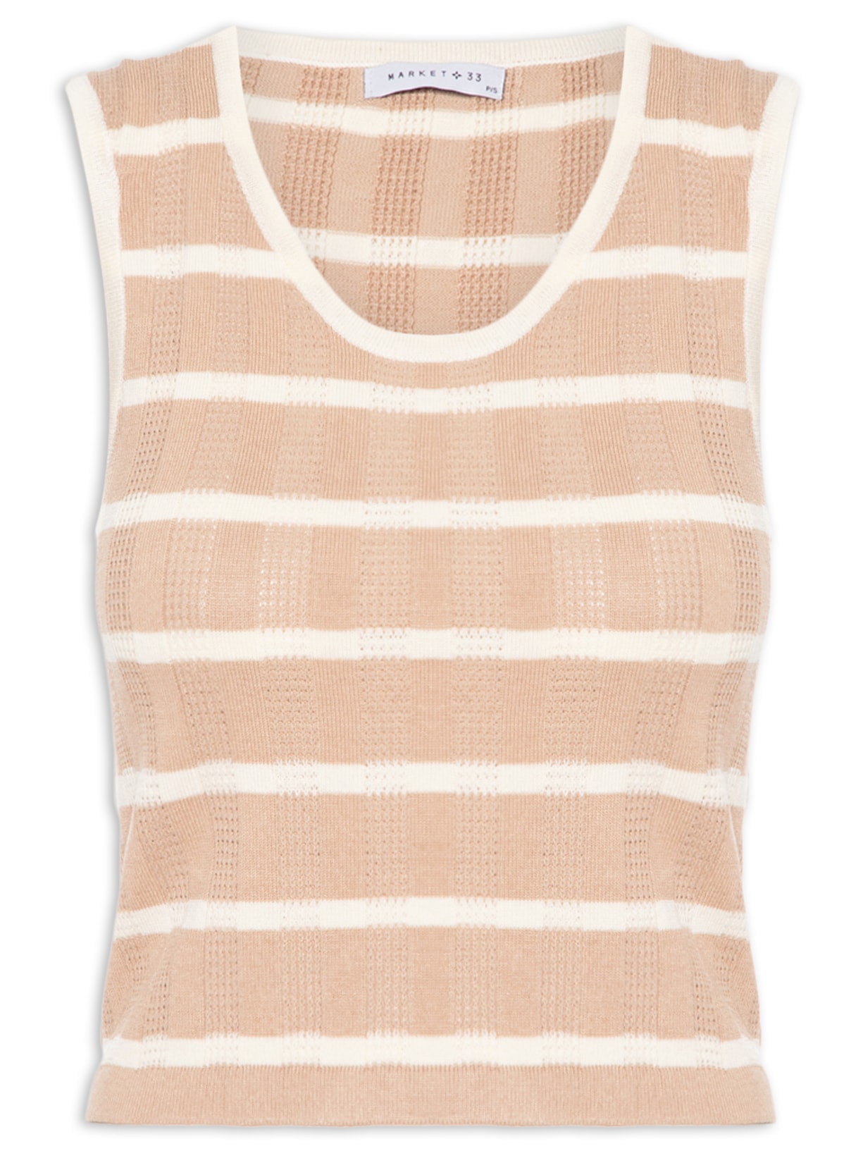 Regata Feminina Listrada Em Tricot - Bege