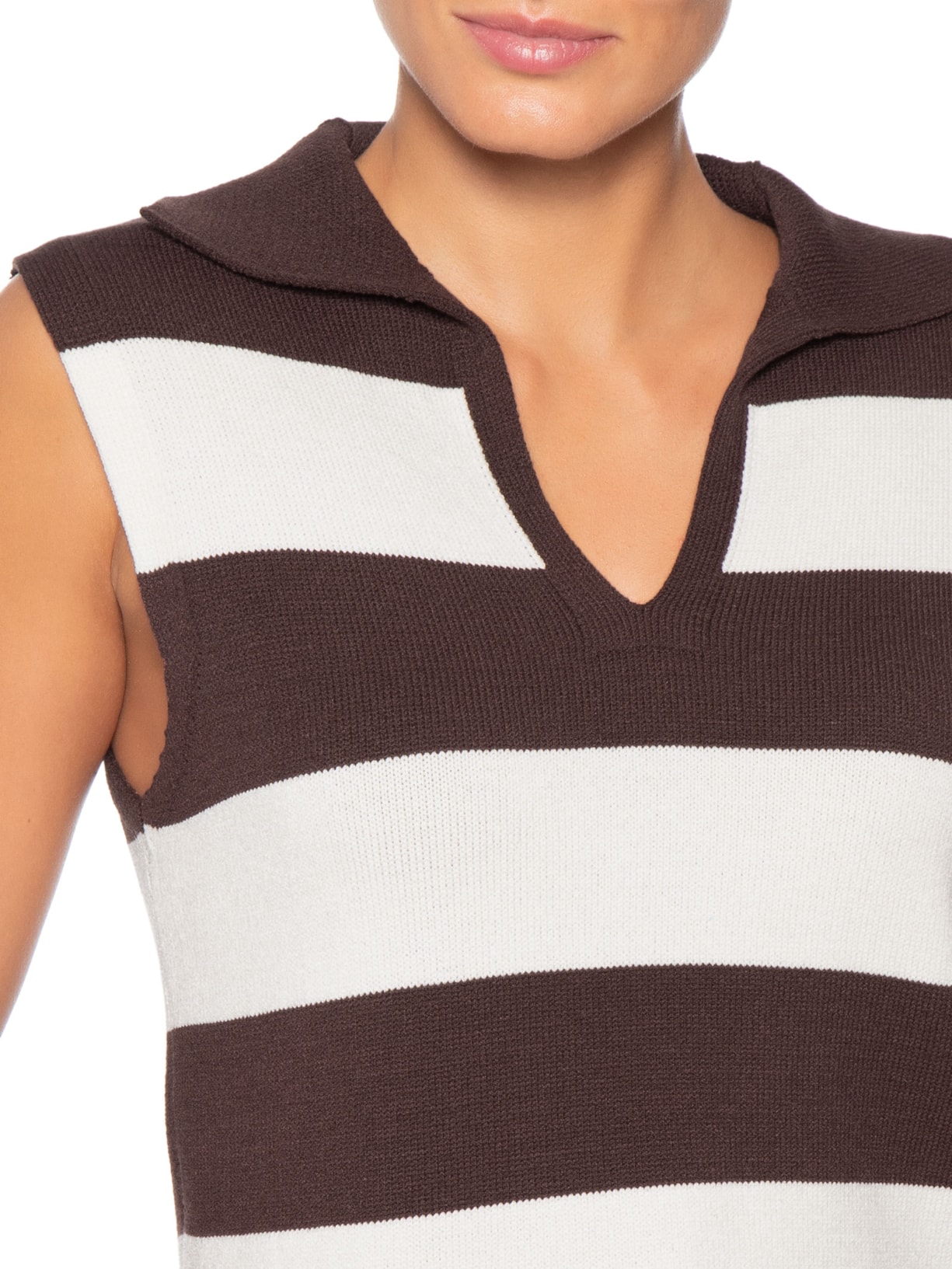 Regata Feminina Listrada Em Tricot Marrom Market 33