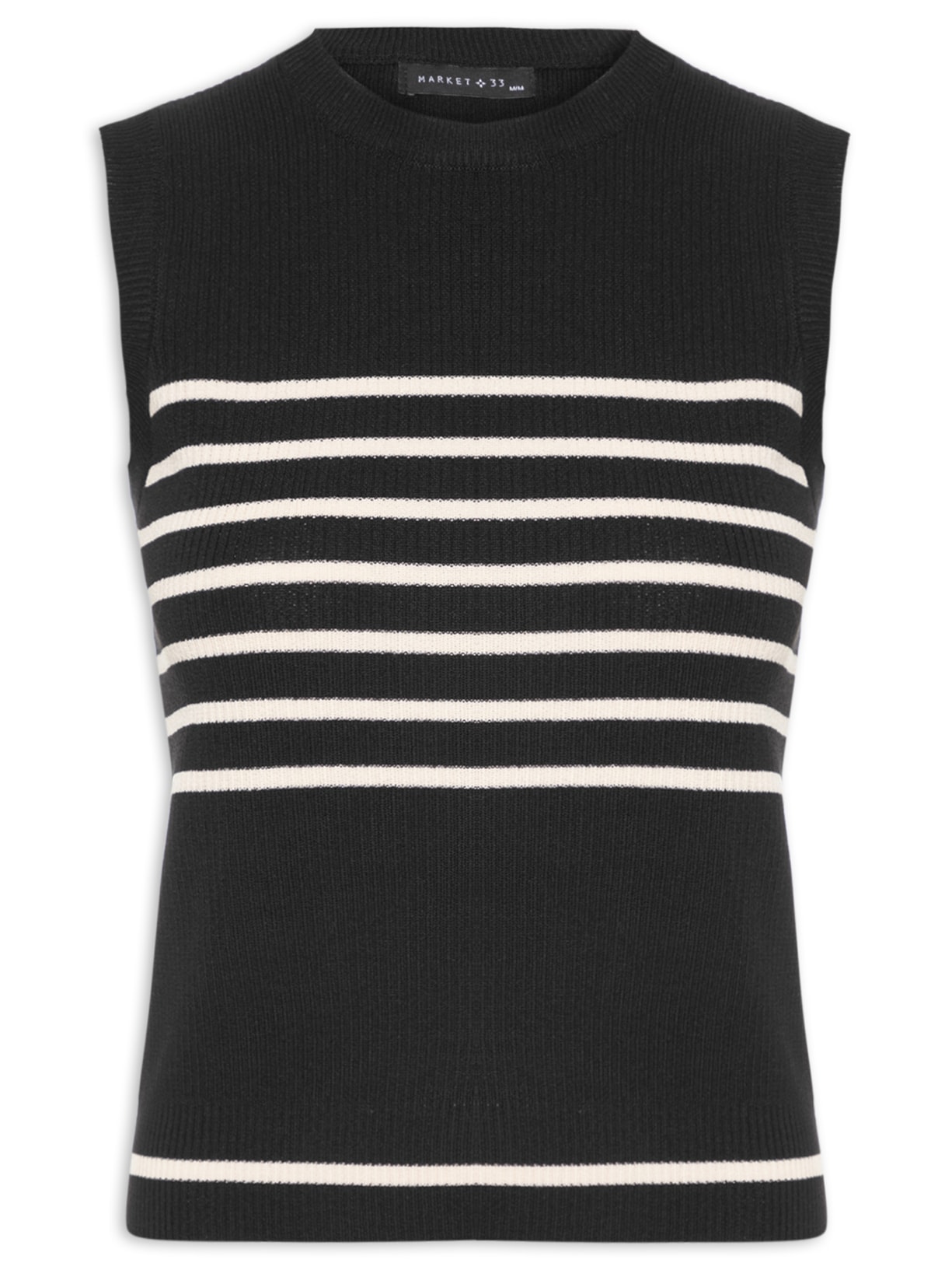 Regata Feminina Listrada Em Tricot - Preto