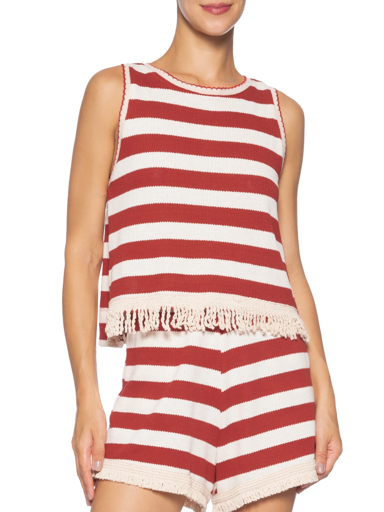 Regata Feminina Listrada Malha Tricot – Vermelho Dress To