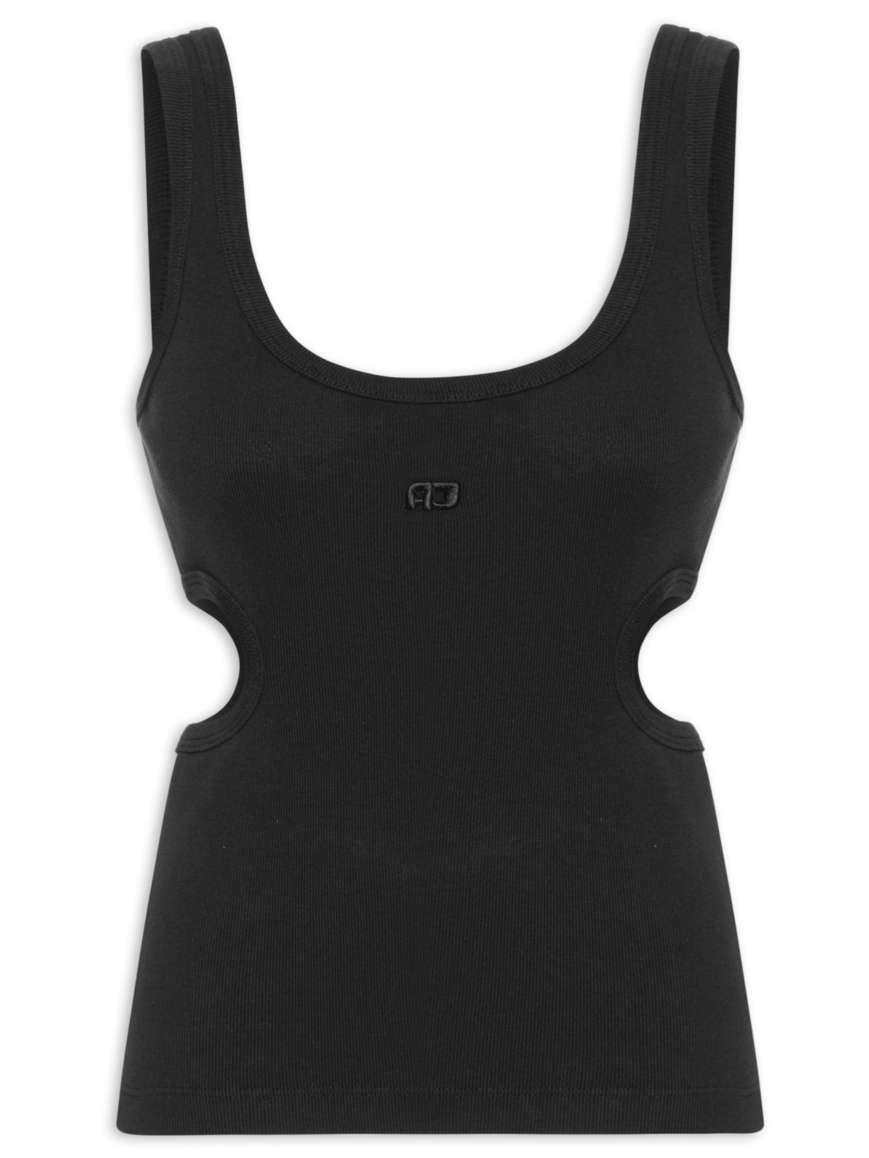 Regata Feminina Malha Abertura Cintura - Preto