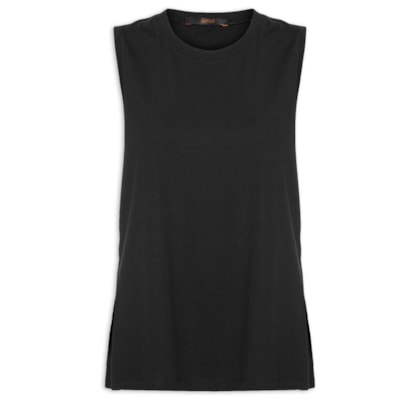 Regata Feminina Malha Basic Fenda - Preto