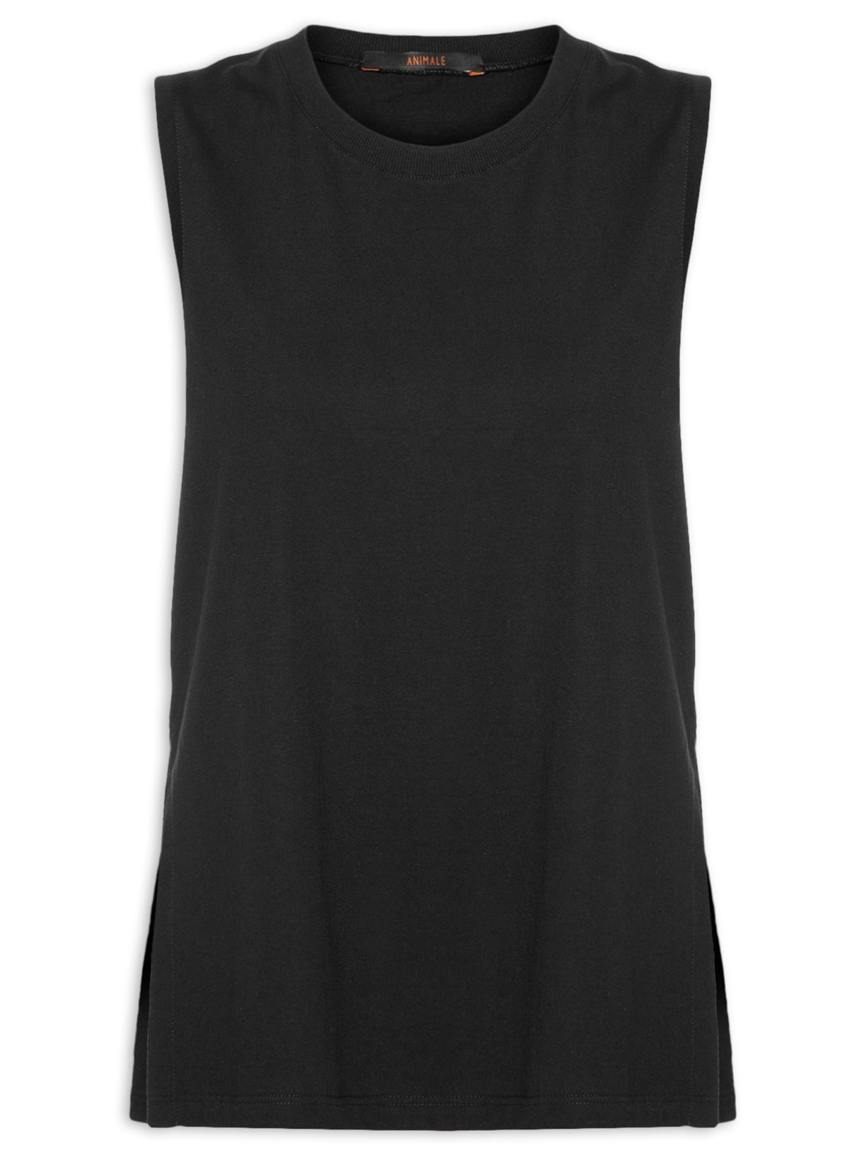 Regata Feminina Malha Basic Fenda - Preto