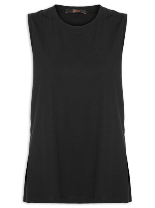 Regata Feminina Malha Basic Fenda - Preto