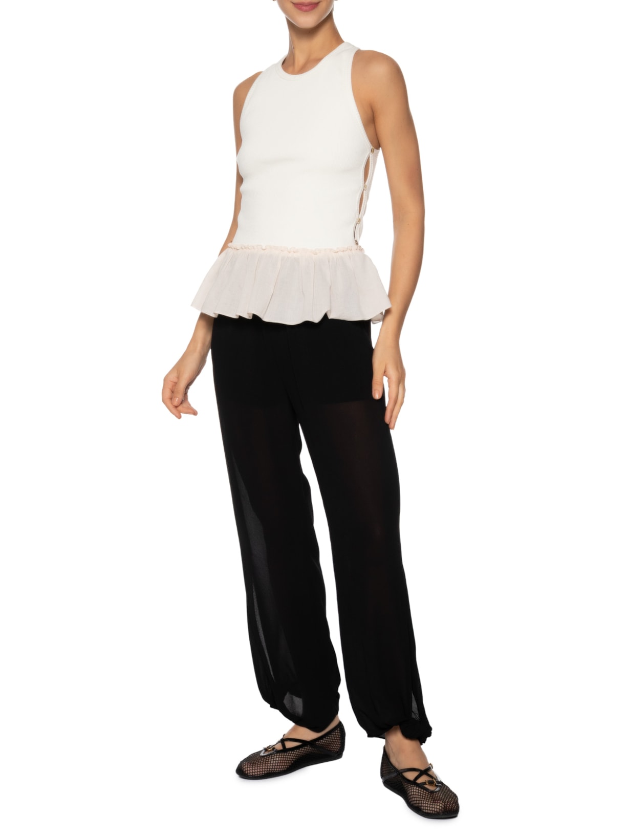 Regata Feminina Malha Canelada Branco Paula Raia