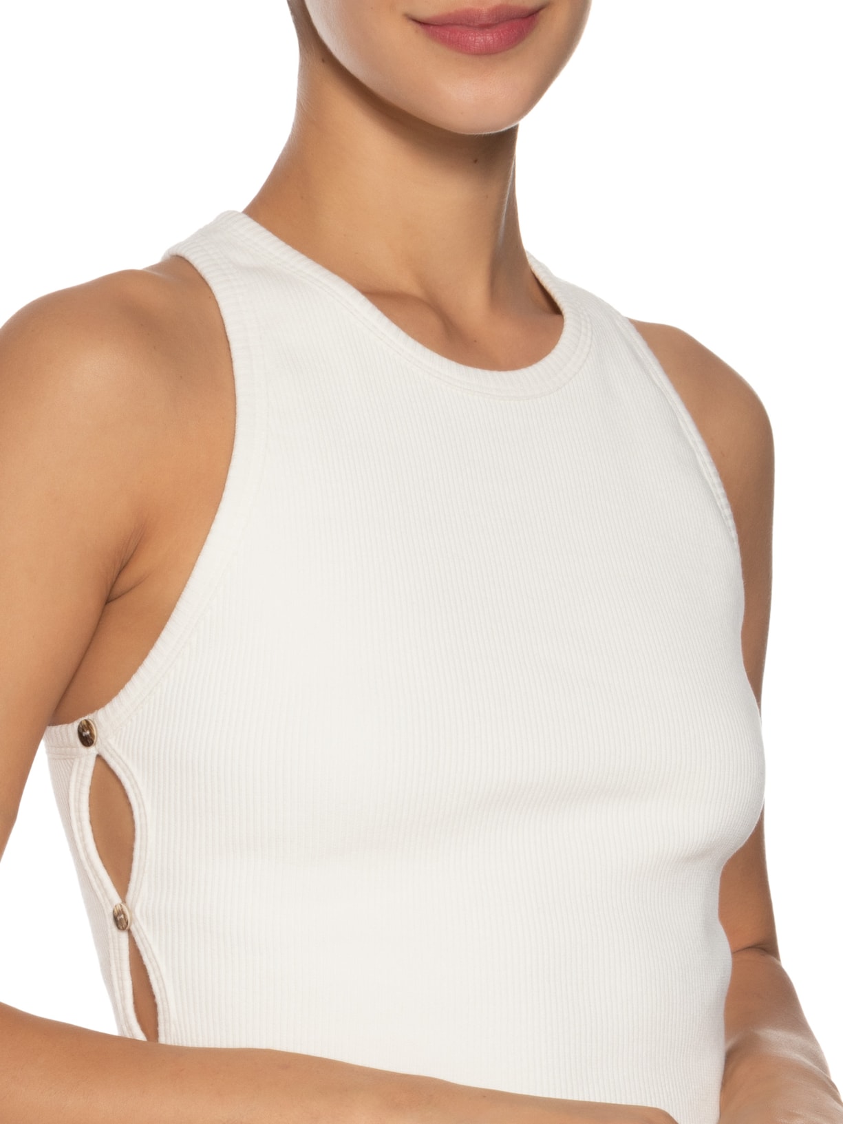 Regata Feminina Malha Canelada Branco Paula Raia