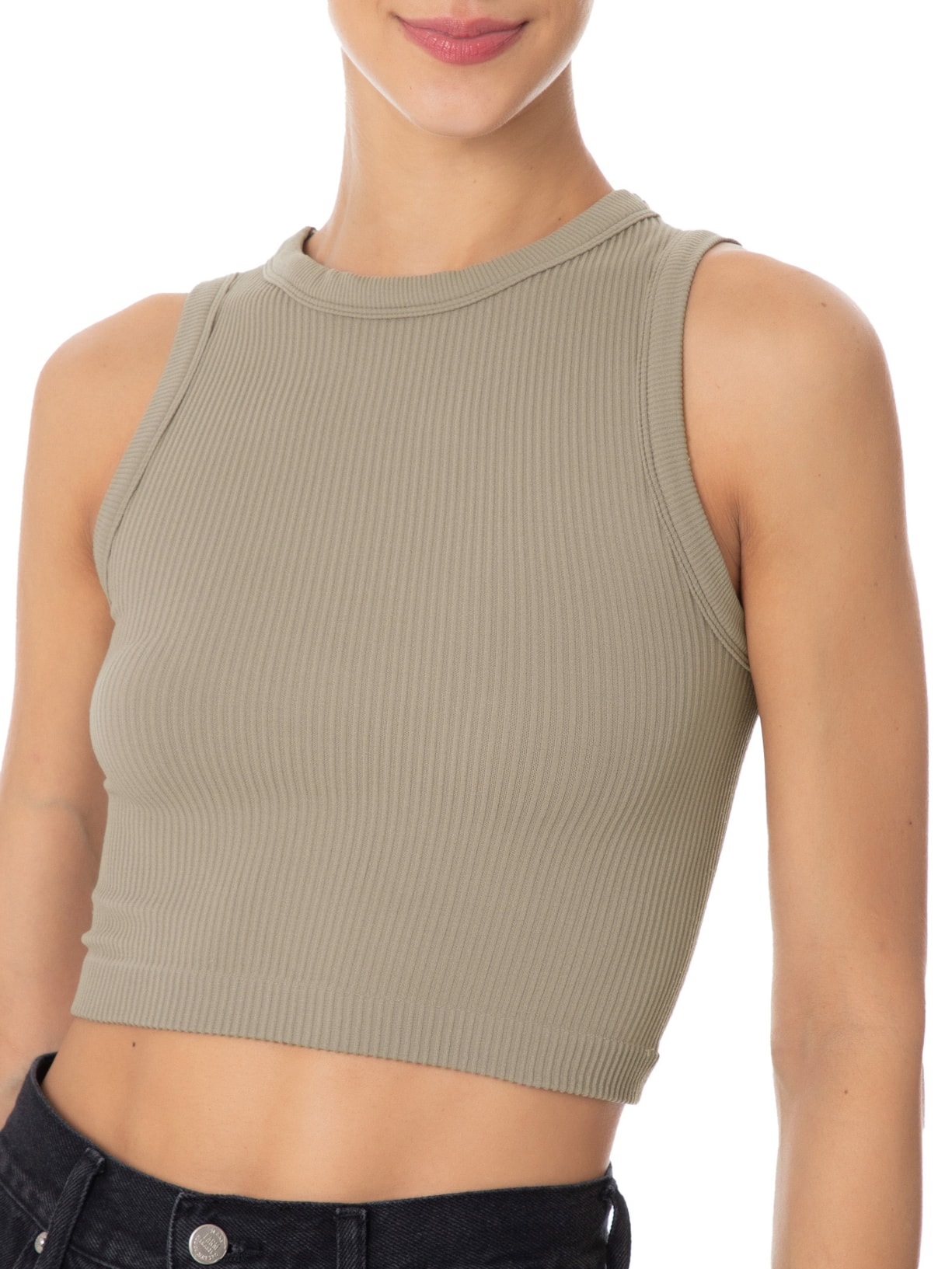 Regata Feminina Malha Canelada Cinza Basiq