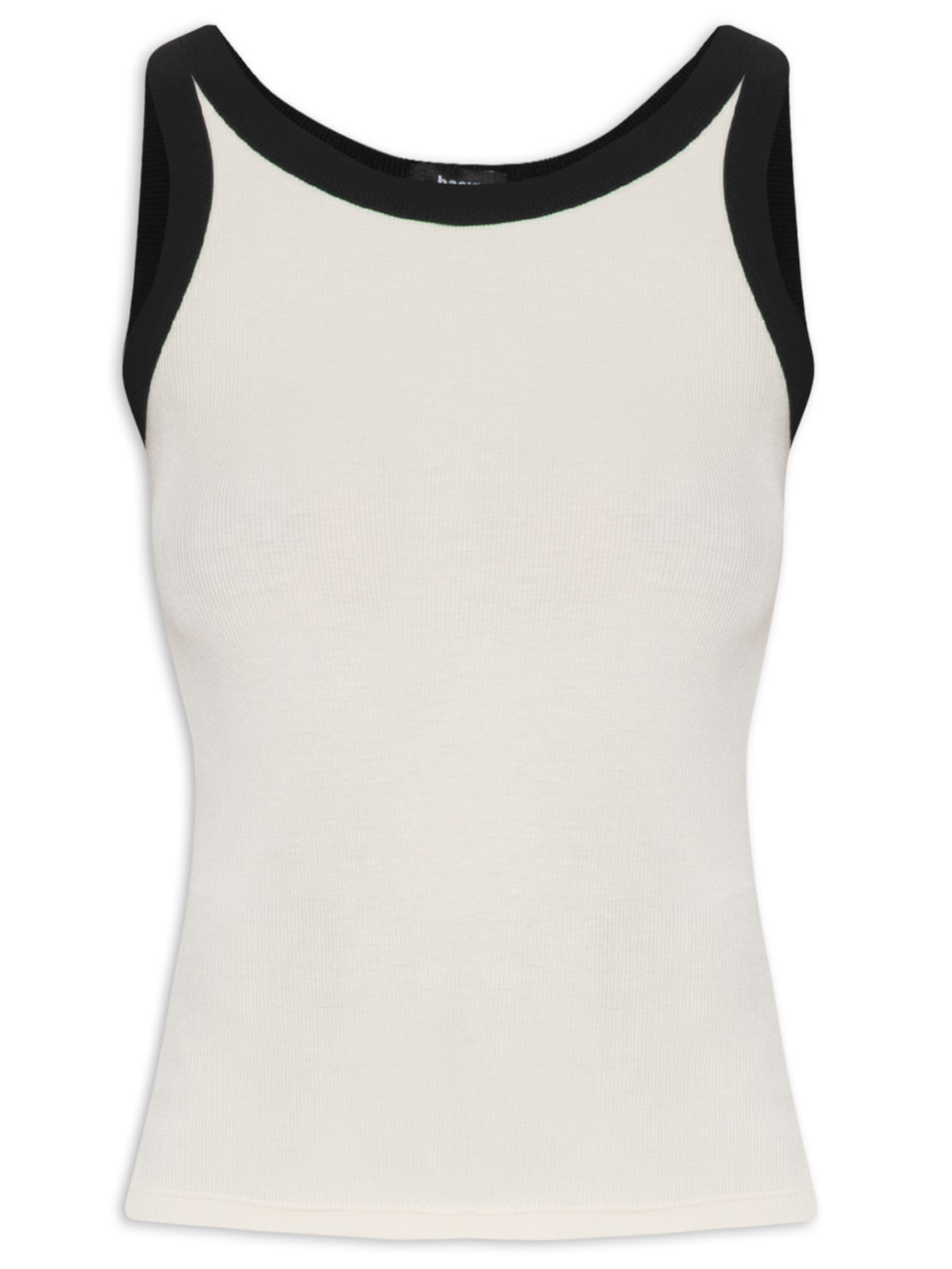 Regata Feminina Malha Canelada Com Contraste - Bege