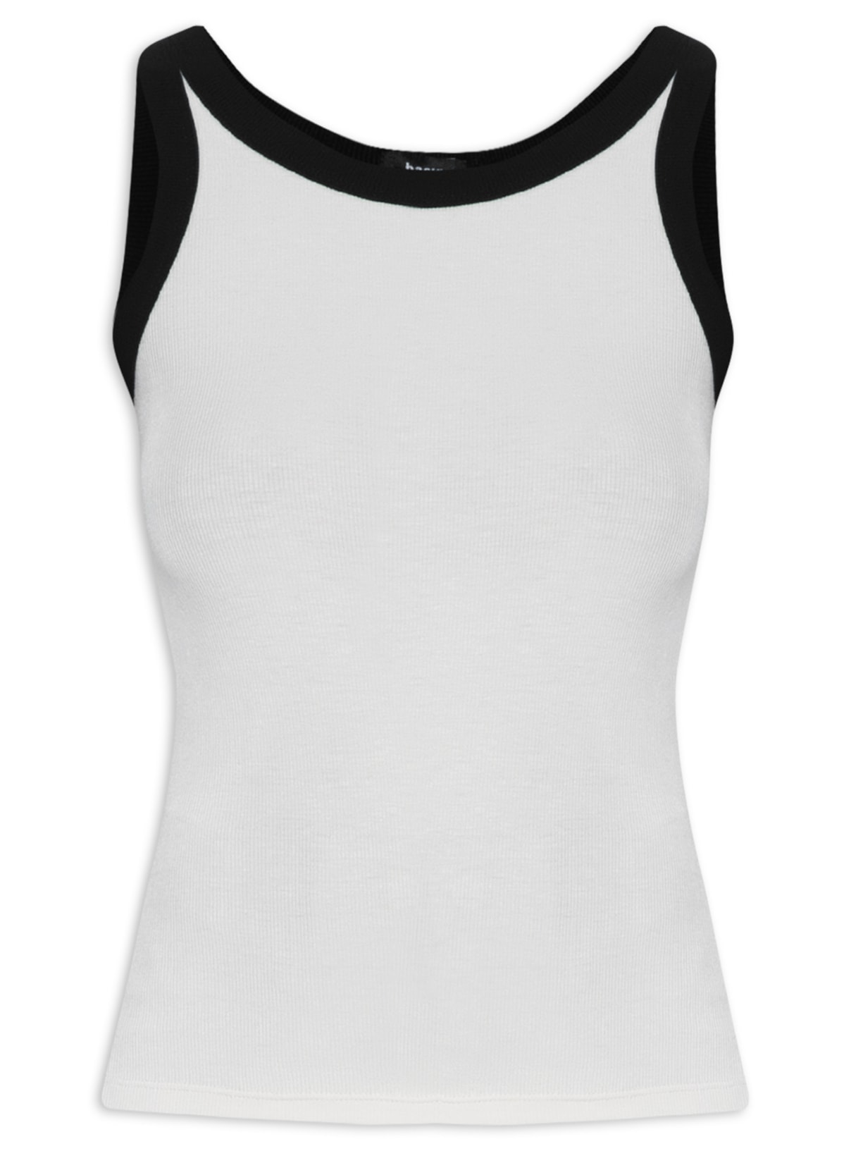 Regata Feminina Malha Canelada Com Contraste - Off White