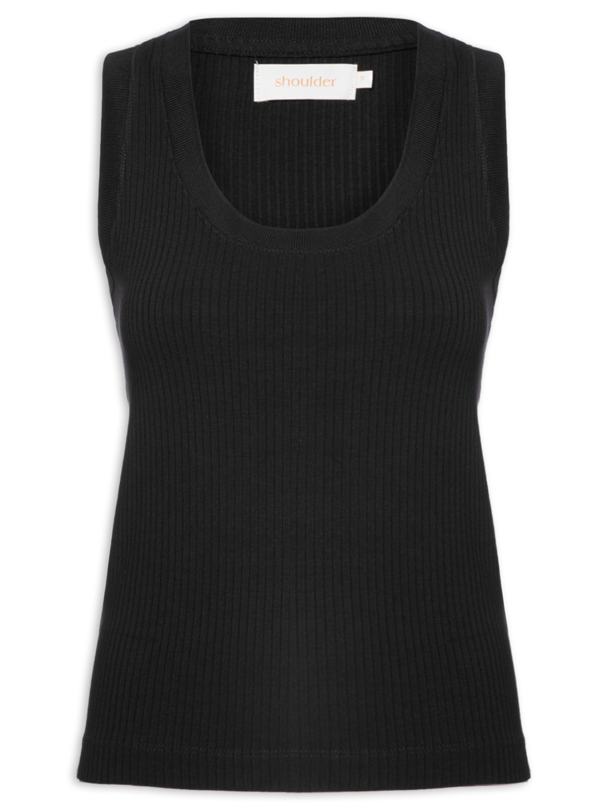 Regata Feminina Malha Canelada Decote U - Preto