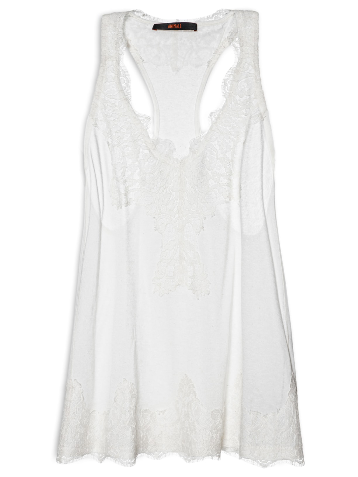 Regata Feminina Malha Com Renda - Off White