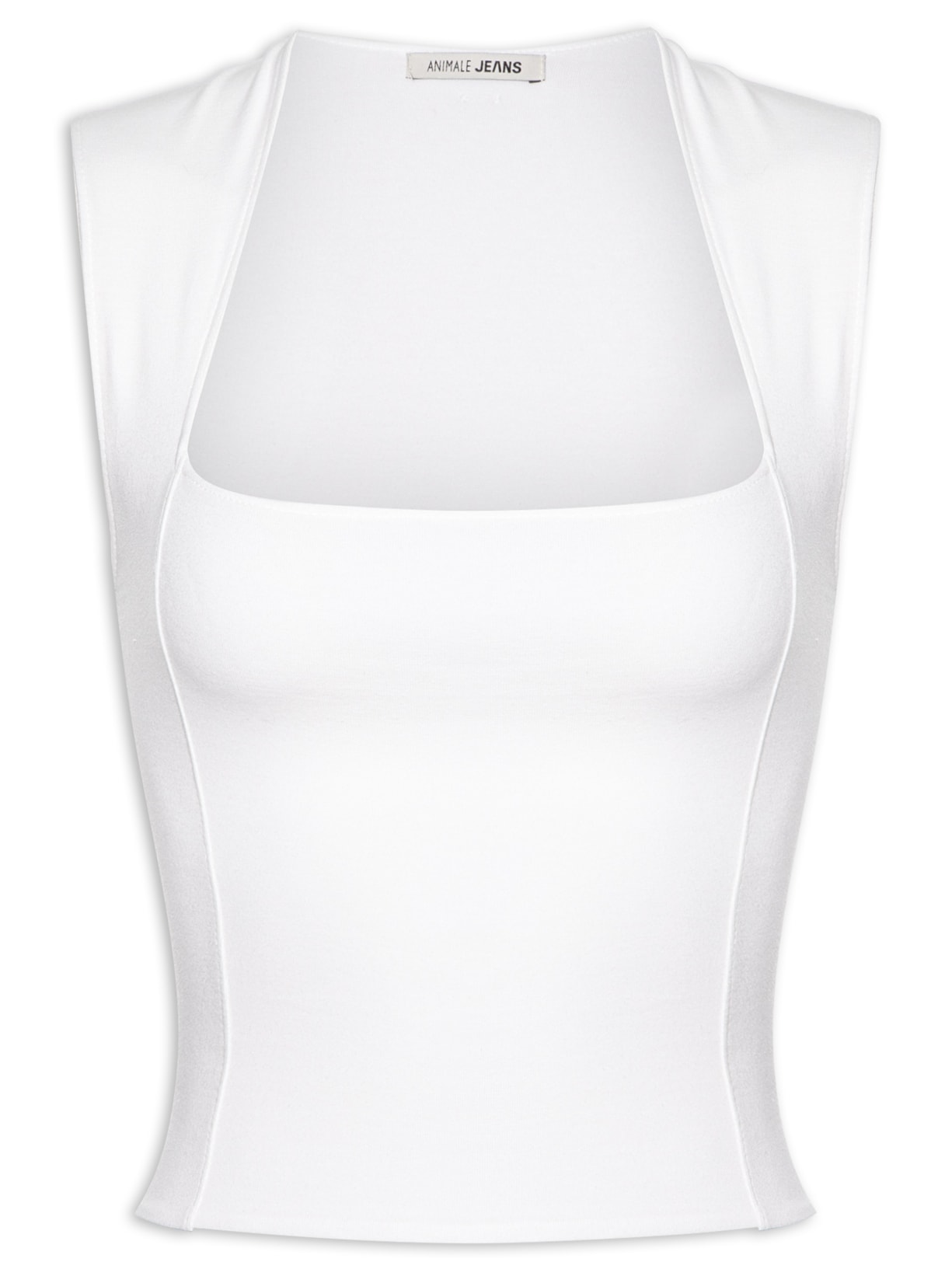 Regata Feminina Malha Cropped Decote Quadrado - Branco