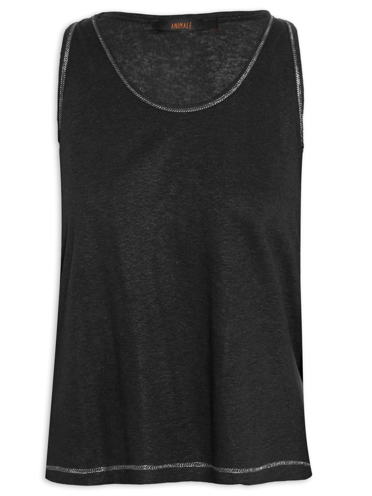 Regata Feminina Malha Decote U Lurex - Preto