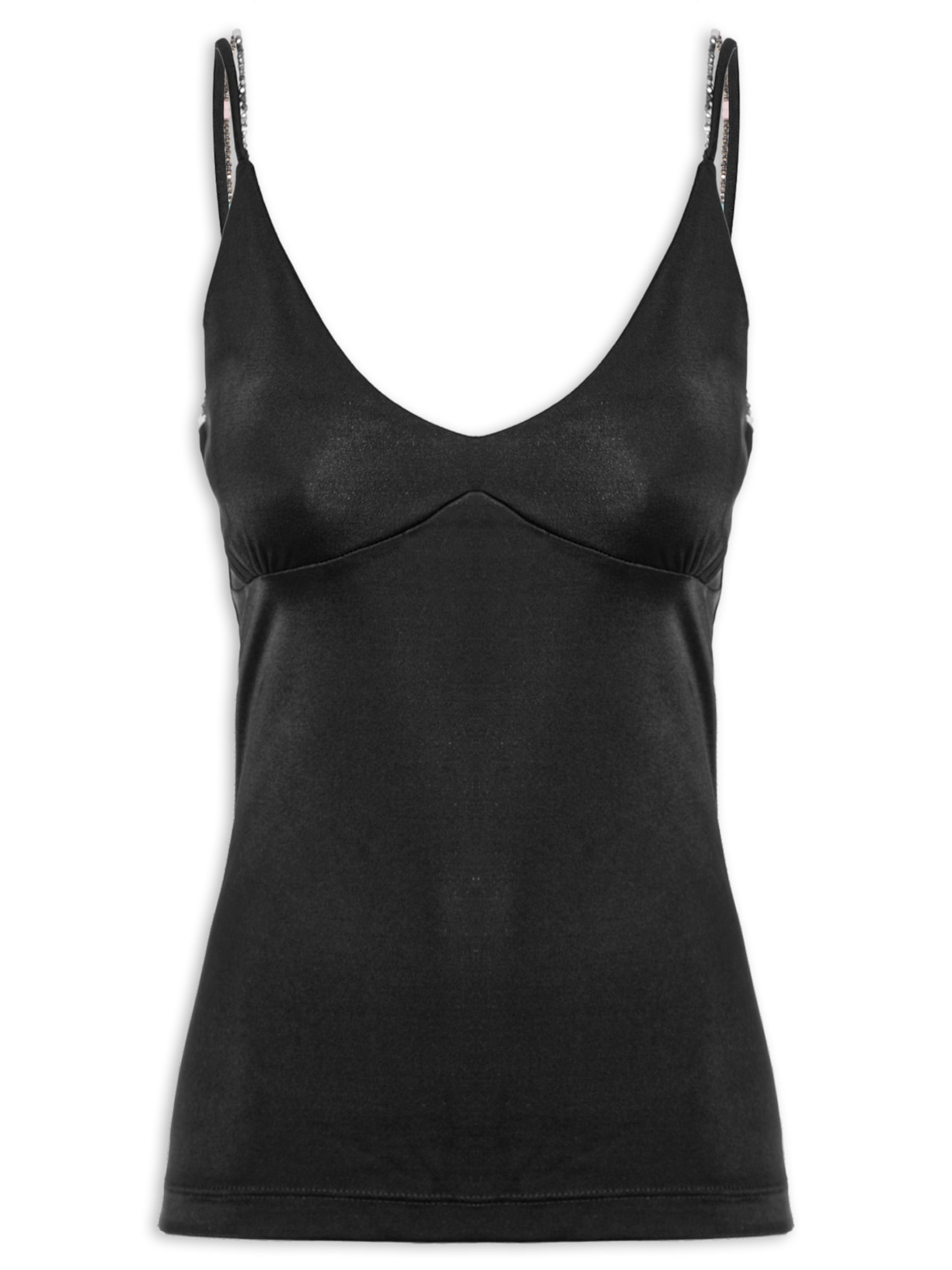 Regata Feminina Malha Detalhe Alça Miçanga Preto Animale Jeans