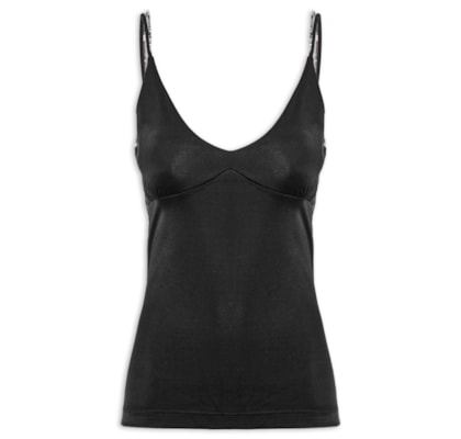 Regata Feminina Malha Detalhe Alça Miçanga - Preto