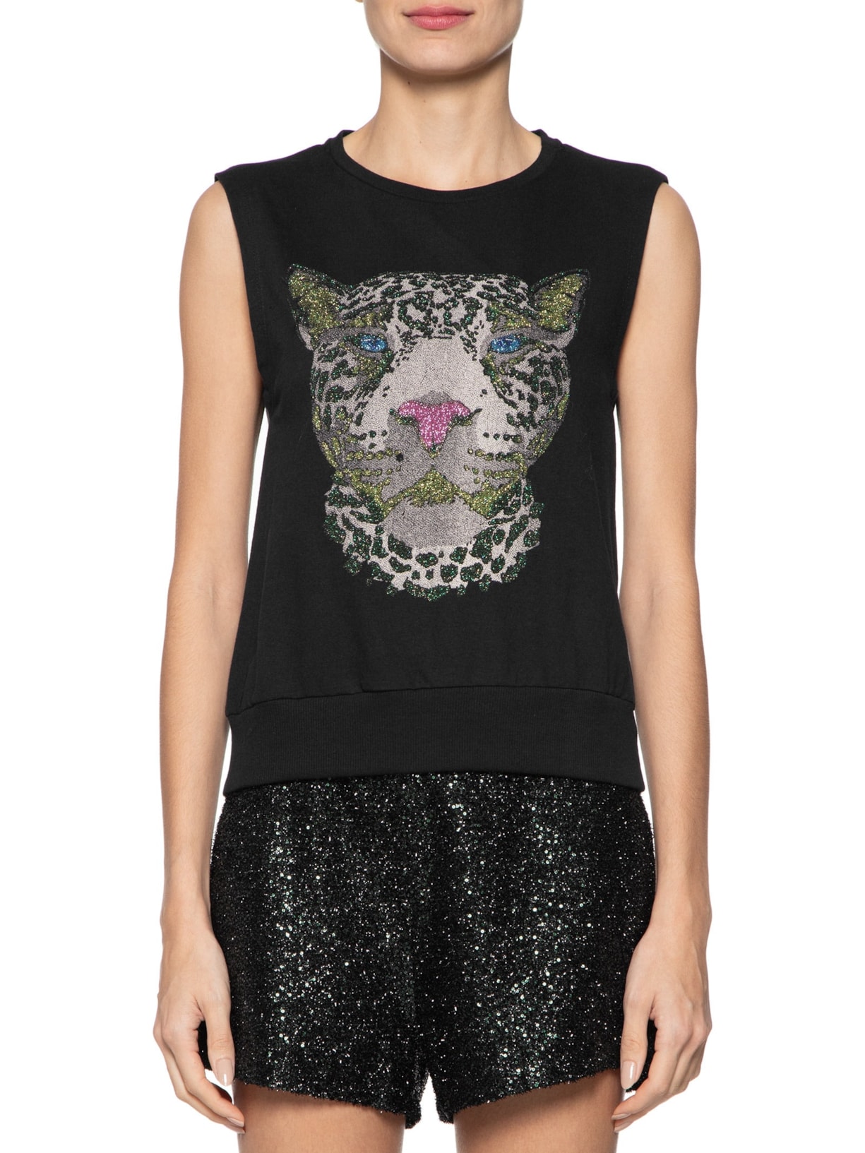 Regata Feminina Malha Elástico Barra Silk De Onça Preto Animale Jeans