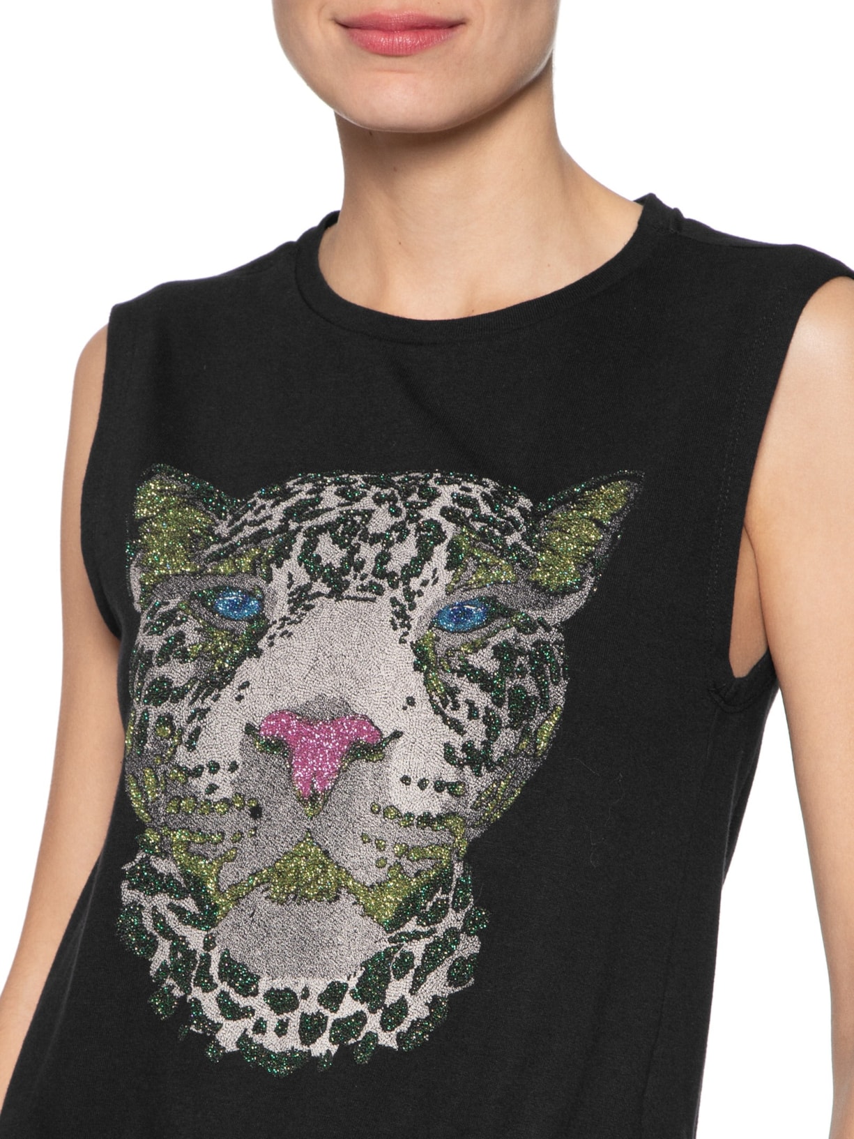 Regata Feminina Malha Elástico Barra Silk De Onça Preto Animale Jeans