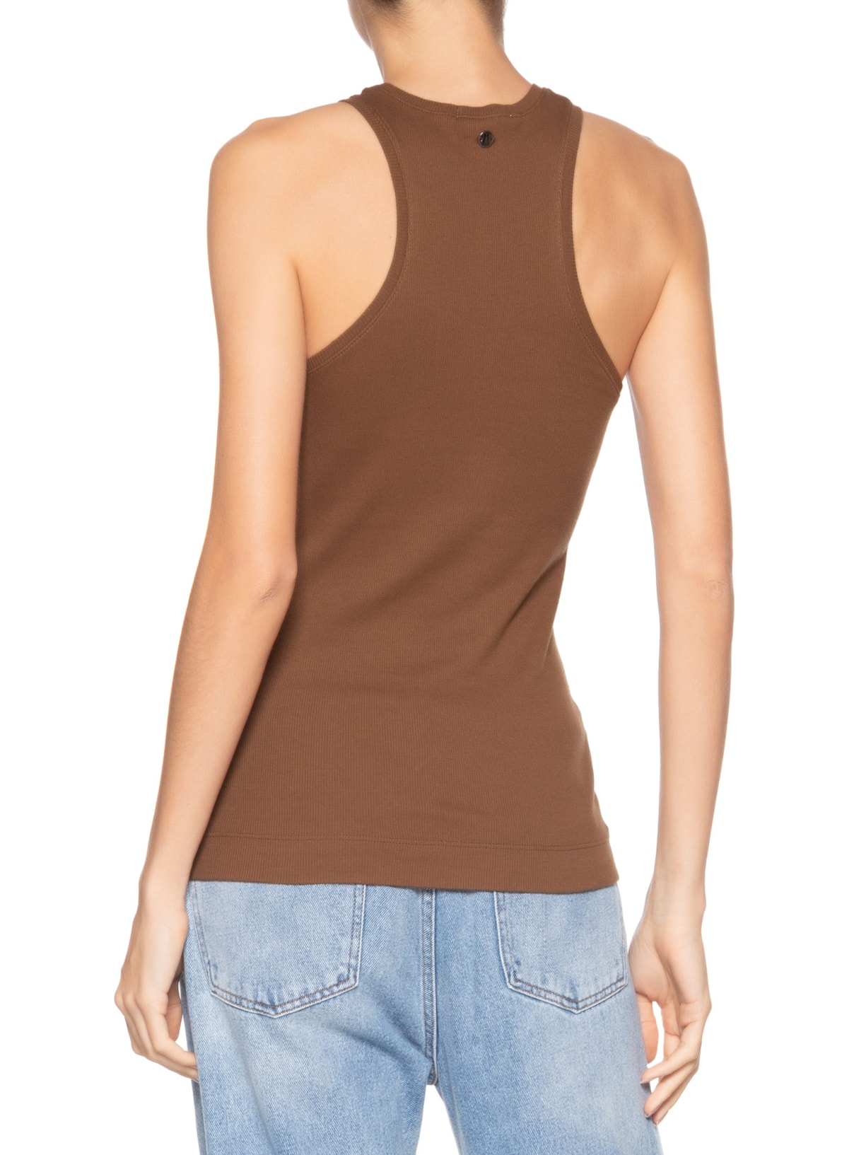 Regata Feminina Malha Halter Marrom Animale Jeans