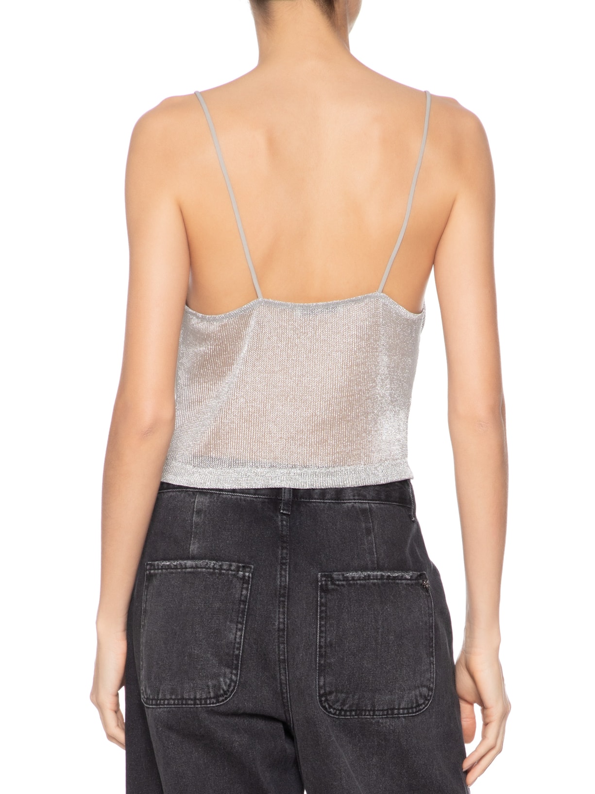 Regata Feminina Malha Metalizada Decote Degagê Prateado Animale Jeans