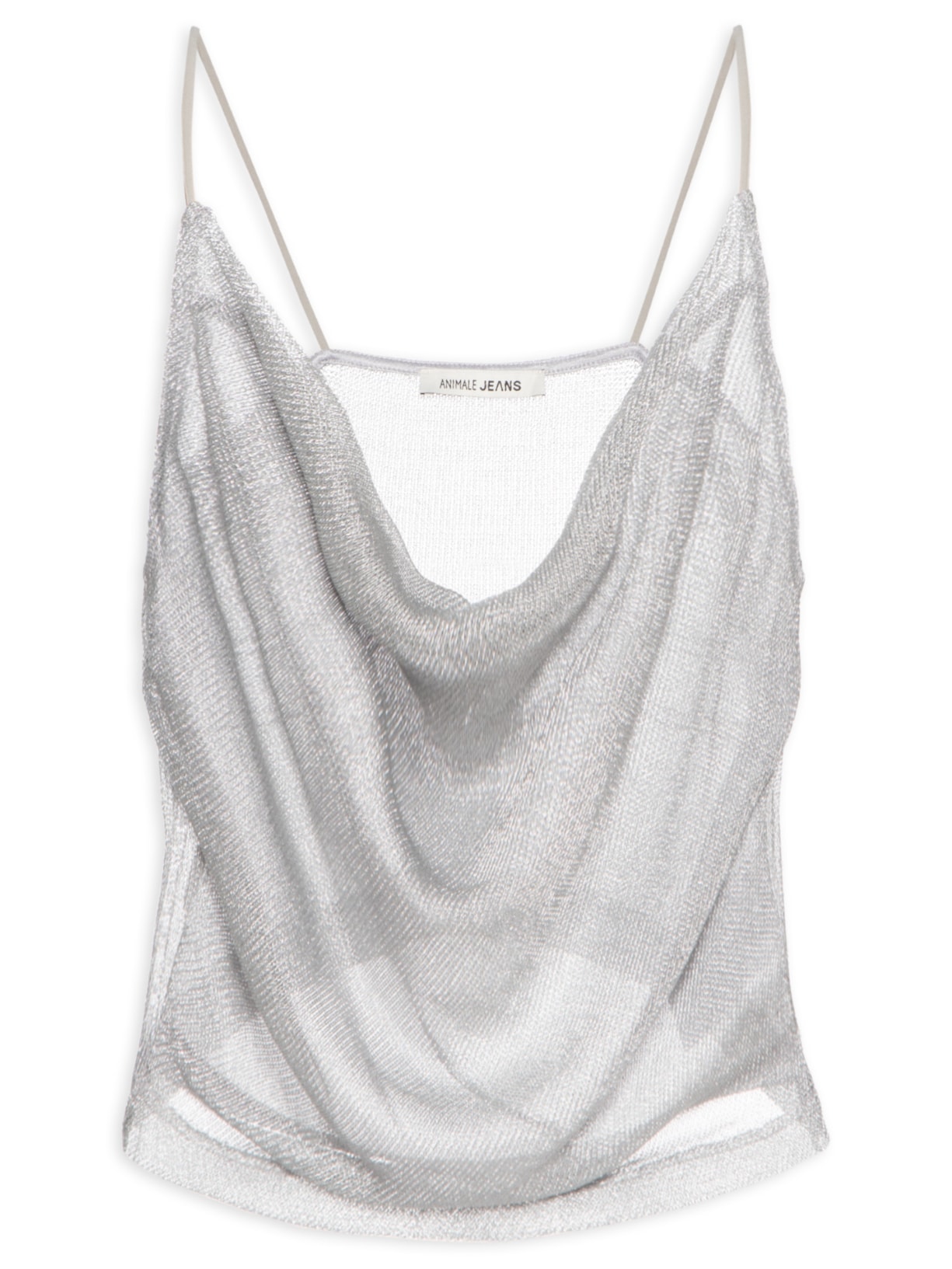 Regata Feminina Malha Metalizada Decote Degagê - Prateado