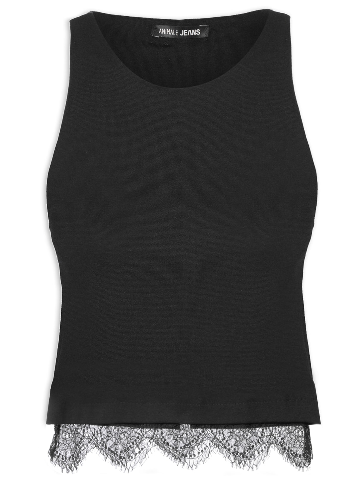 Regata Feminina Malha Mix Renda - Preto