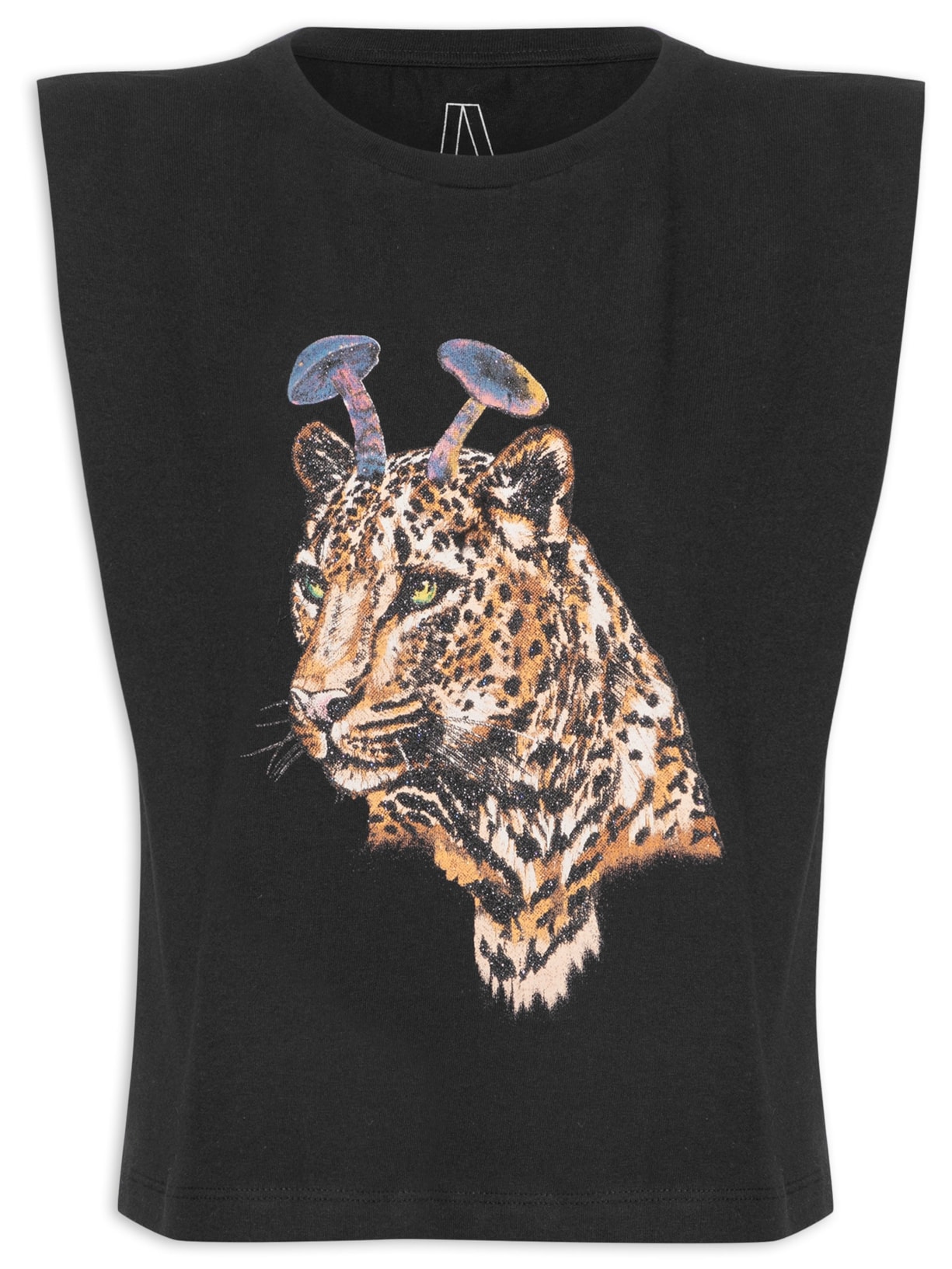 Regata Feminina Malha Onça And Mushrooms - Preto