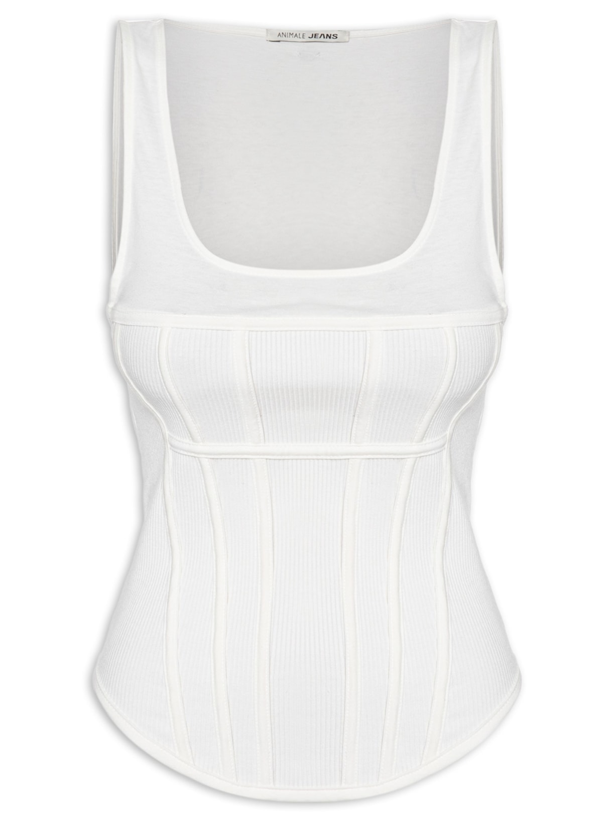 Regata Feminina Malha Recortes Corset - Off White