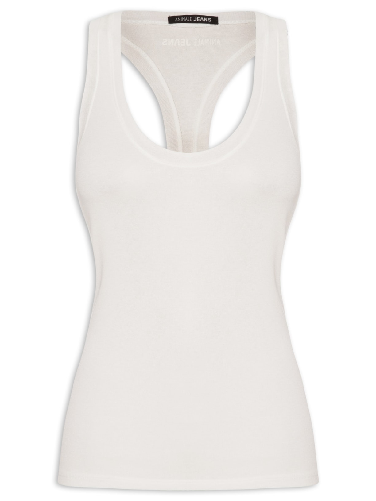 Regata Feminina Malha Tricot Nadador Branco Animale Jeans