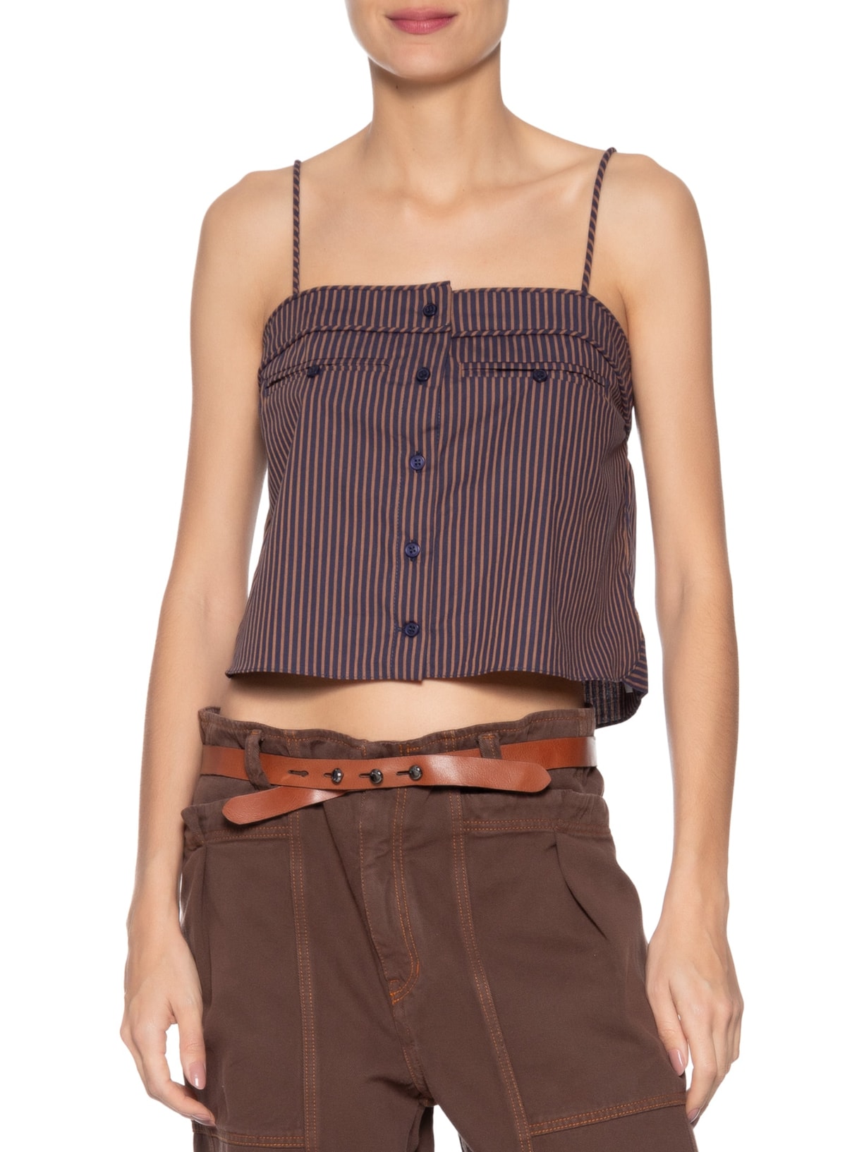 Regata Feminina Nara Listras Brick Azul Animale