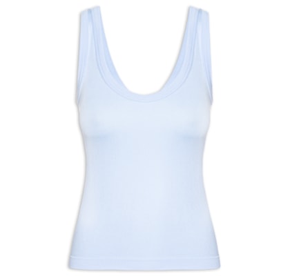 Regata Feminina Poliamida Canelada Decote em U - Azul