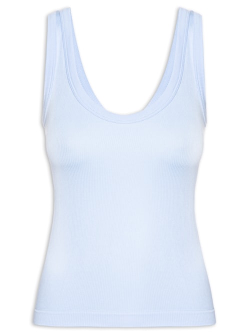 Regata Feminina Poliamida Canelada Decote em U - Azul