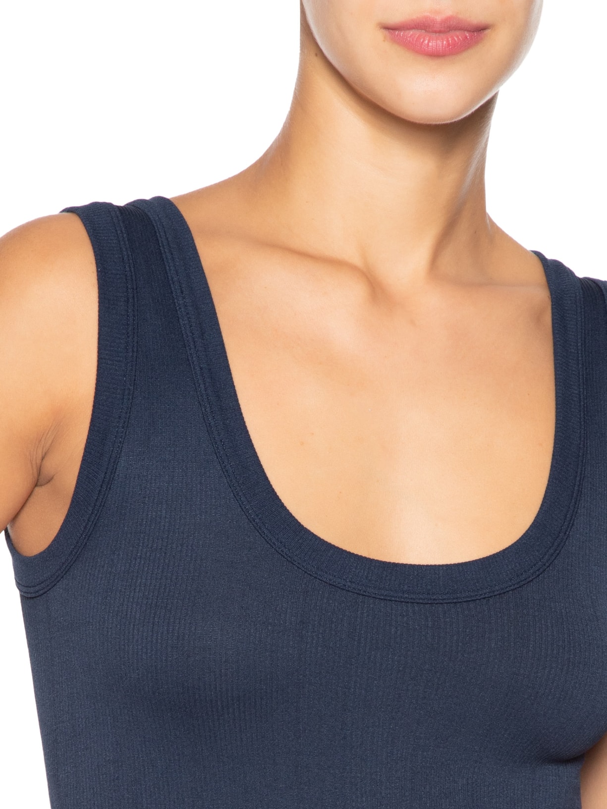 Regata Feminina Poliamida Canelada Decote em U Azul Basiq