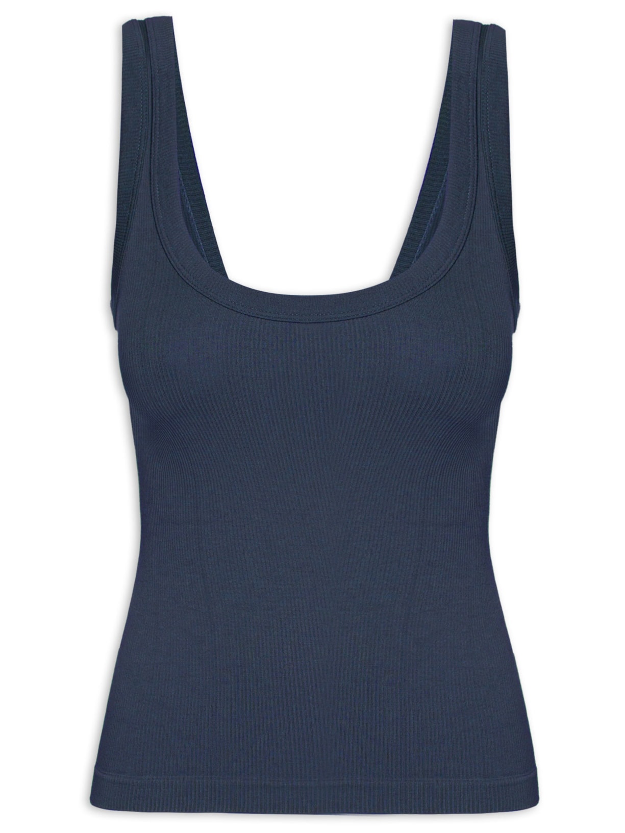 Regata Feminina Poliamida Canelada Decote em U Azul Basiq