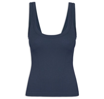 Regata Feminina Poliamida Canelada Decote em U - Azul