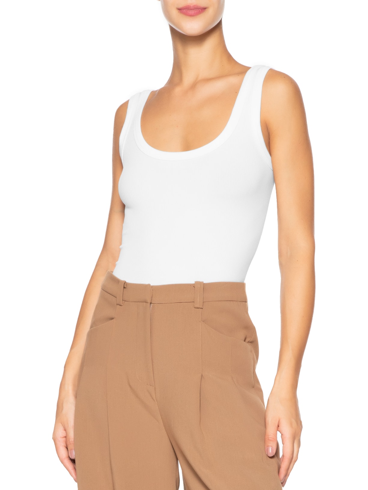 Regata Feminina Poliamida Canelada Decote em U Branco Basiq