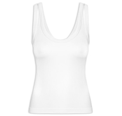 Regata Feminina Poliamida Canelada Decote em U - Branco