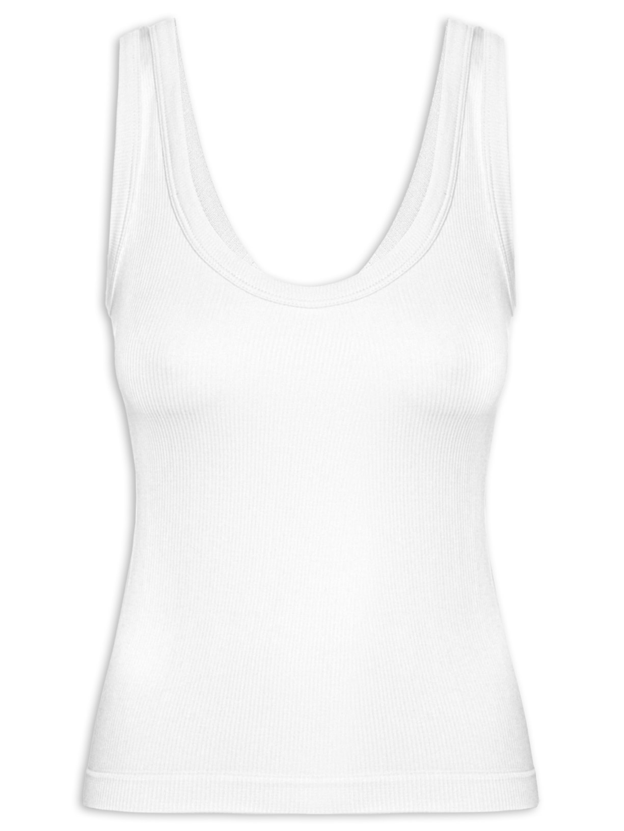 Regata Feminina Poliamida Canelada Decote em U - Branco