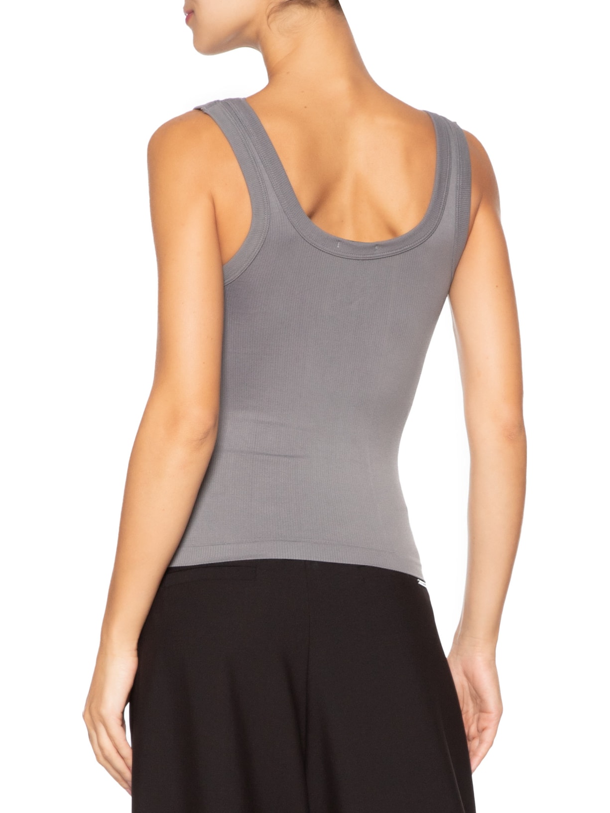 Regata Feminina Poliamida Canelada Decote em U Cinza Basiq