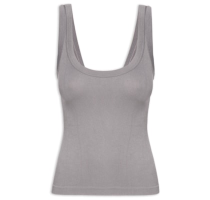 Regata Feminina Poliamida Canelada Decote em U - Cinza