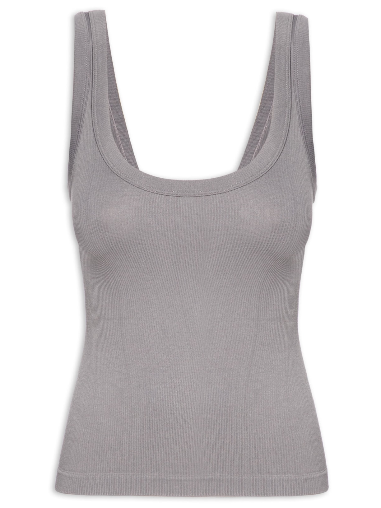 Regata Feminina Poliamida Canelada Decote em U - Cinza