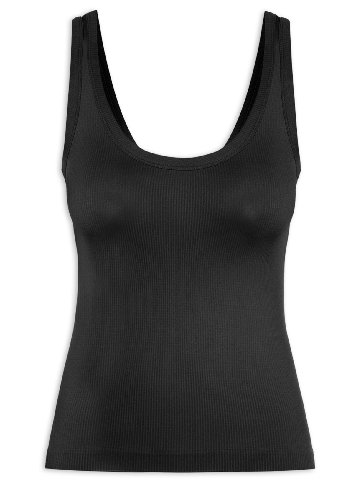 Regata Feminina Poliamida Canelada Decote em U Preto Basiq