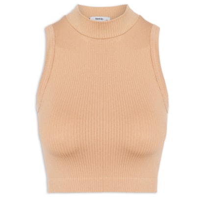 Regata Feminina Poliamida Canelada Gola - Bege