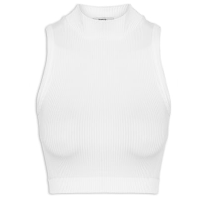 Regata Feminina Poliamida Canelada Gola - Branco