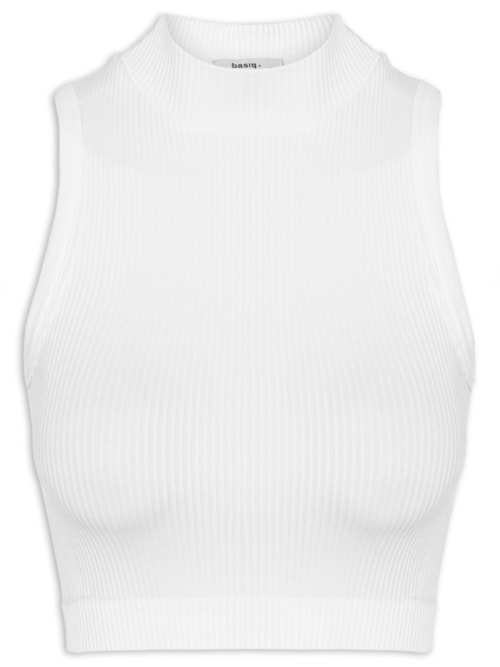 Regata Feminina Poliamida Canelada Gola - Branco